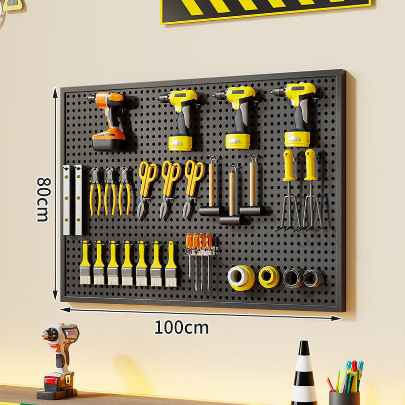 Wall-Mounted Perforated Metal Tool Pegboard Organizer with Magnetic Strip and Multi Hooks
