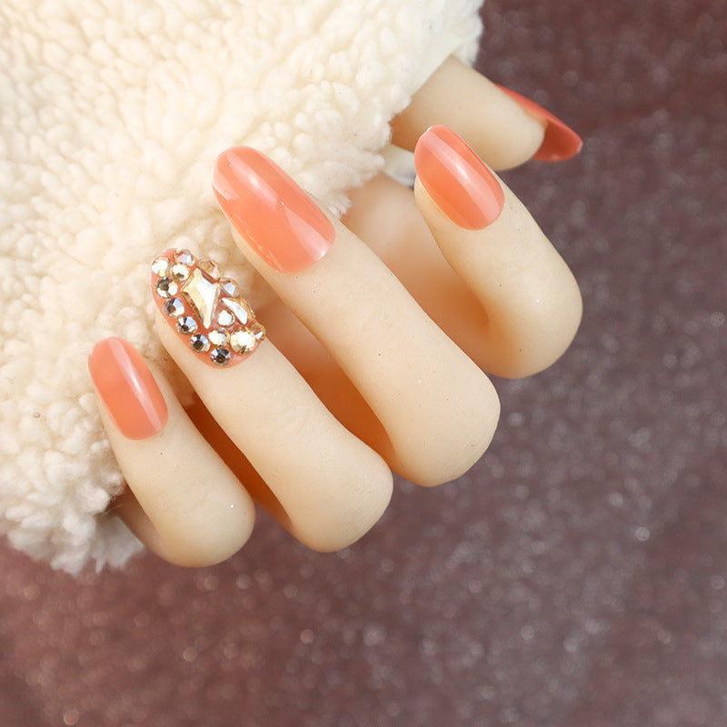 Elegant Decorative Press-On Nail Set with Rhinestone Accents