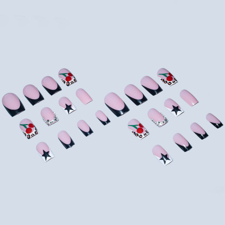 Artistic Nail Art Design Set with Cherry and Star Accents