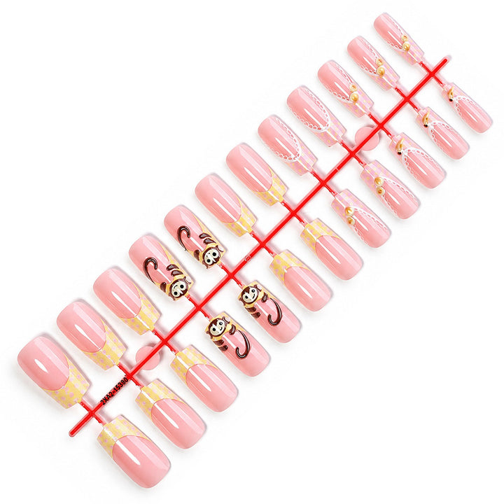 Artificial nail set with playful animal motifs and elegant embellishments Kalsten