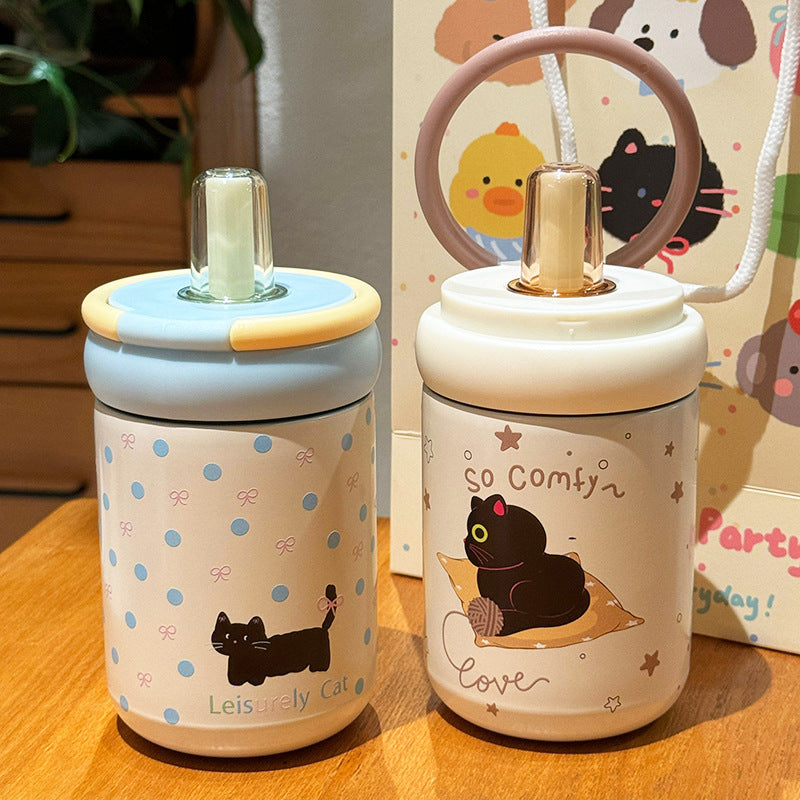 Women's Insulated Drinking Cup with Secure Flip Lid and Cute Cat Design Kalsten