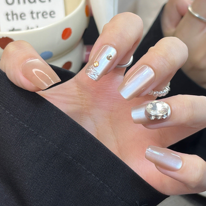 Glamorous Press-On Nail Set with Decorative Gemstone Accents Kalsten