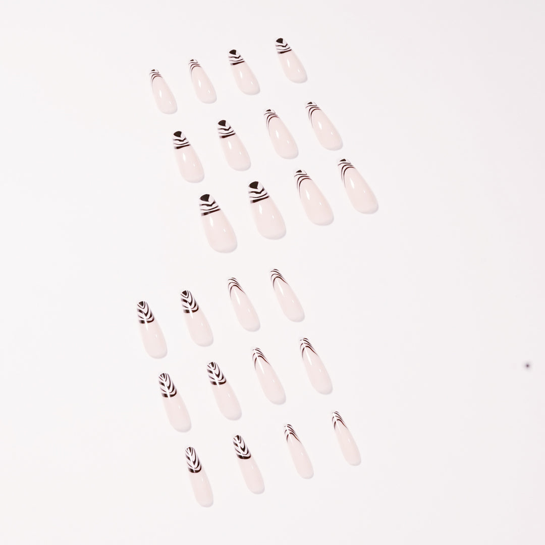 Artful Nail Extensions with Elegant Black-White Pattern Kalsten