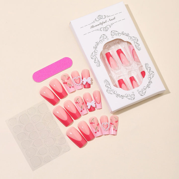 Nail art set with romantic cherry motifs and elegant accents Kalsten