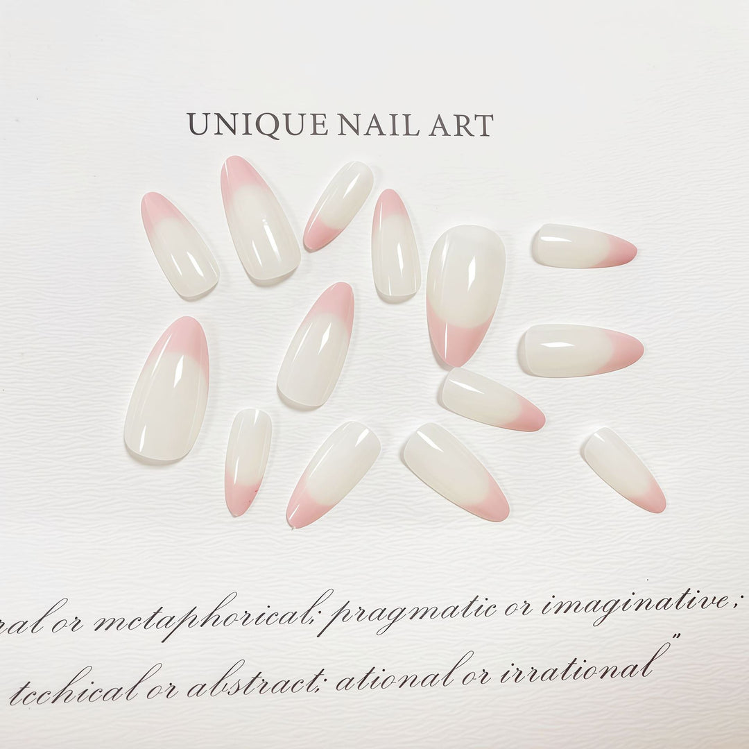 Stylish Almond-Shaped Press-On Nail Set with Chic Pink Tips Kalsten