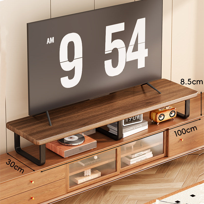 Wide Wooden TV Stand Riser with Metal U-Leg Elevating Shelf