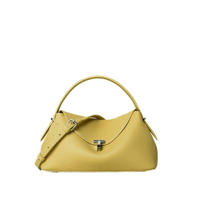 Curved Envelope Top-Handle Pebbled Satchel with Removable Crossbody Strap