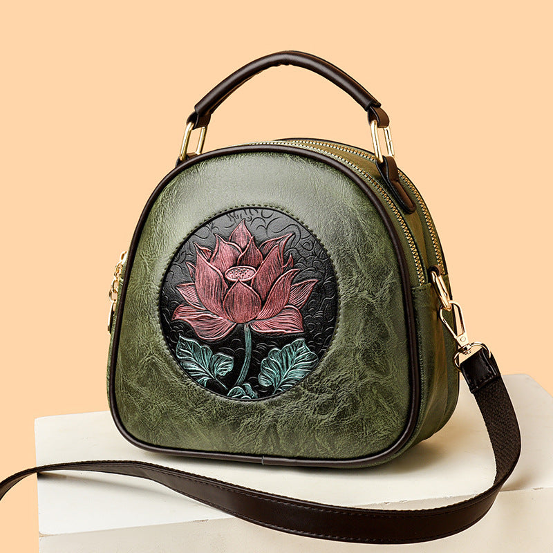 Artistic Floral Embossed Handbag