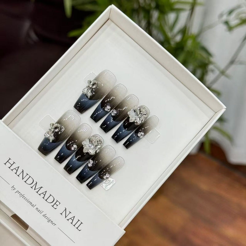 Artistic Ombre Press-On Nail Set with Rhinestone Accents