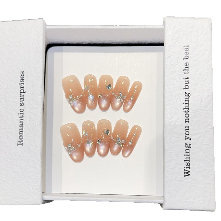 Artificial Nail Set with Romantic Heart and Glitter Designs Kalsten