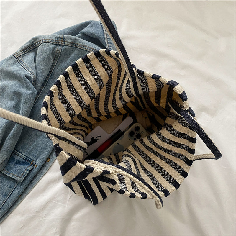Striped Canvas Shoulder Tote Bag