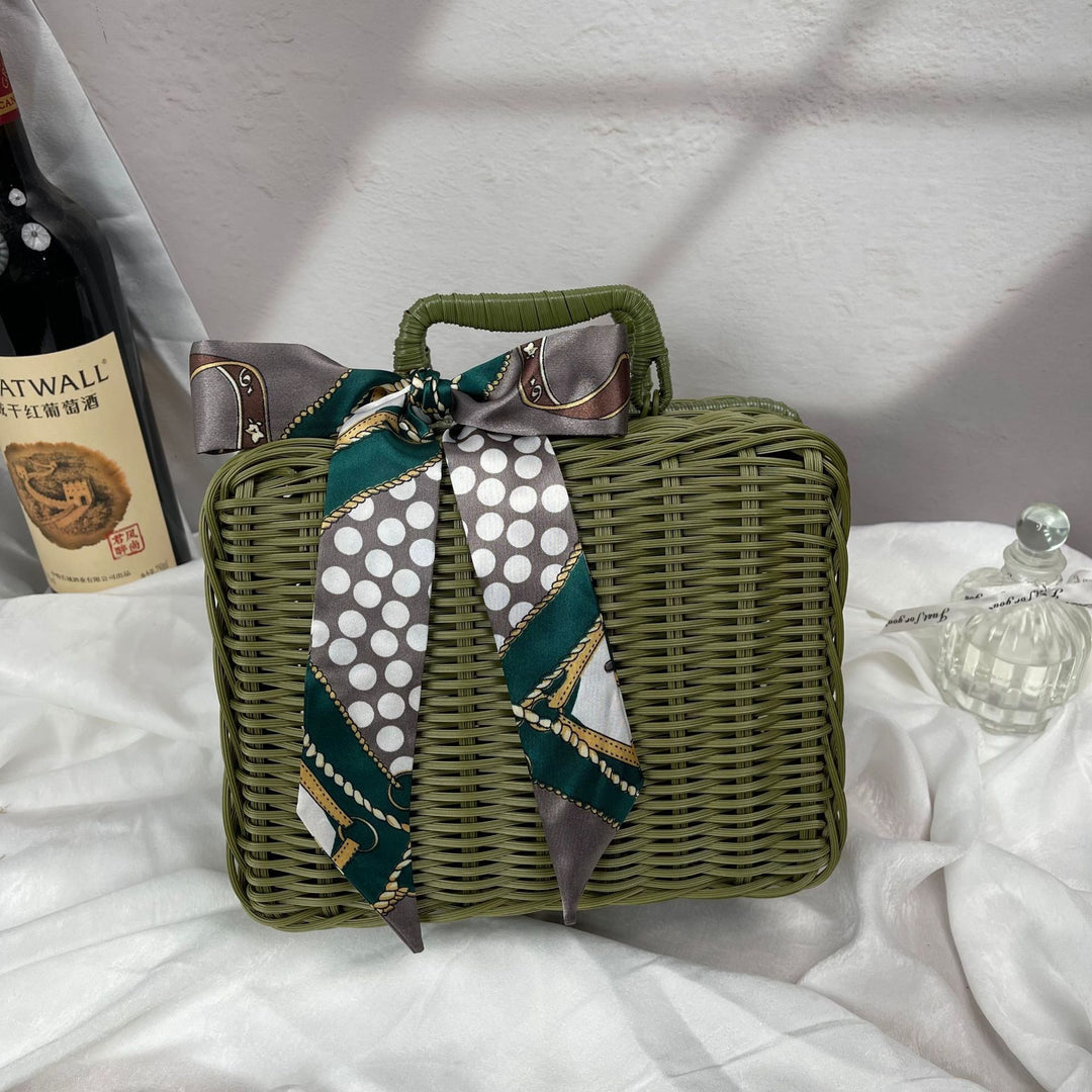 Women's braided handbag with decorative silk ribbon Kalsten