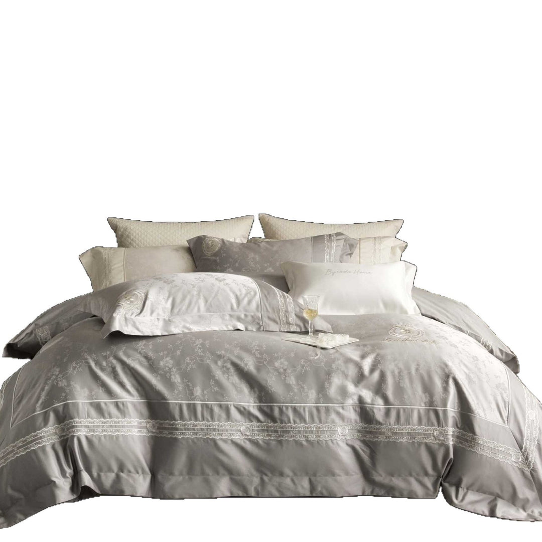 Luxurious satin bedding set with intricate embroidery