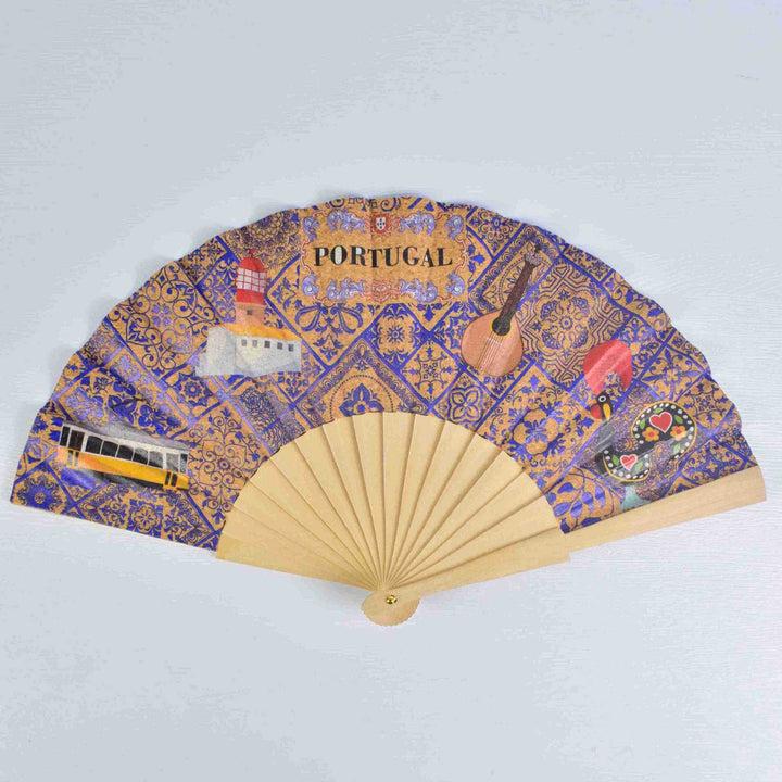 Ladies fan with cultural motif and elegant wooden frame Kalsten