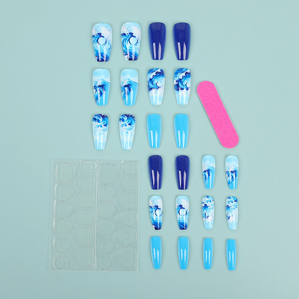 Artificial Nail Set with Maritime Wave Designs Kalsten