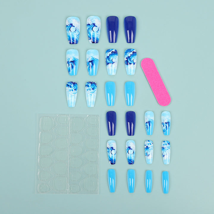 Artificial Nail Set with Maritime Wave Designs Kalsten