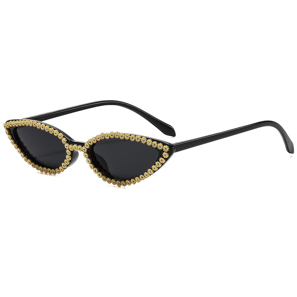 Women's Cat-Eye Sunglasses with Sparkling Flower Decoration Kalsten