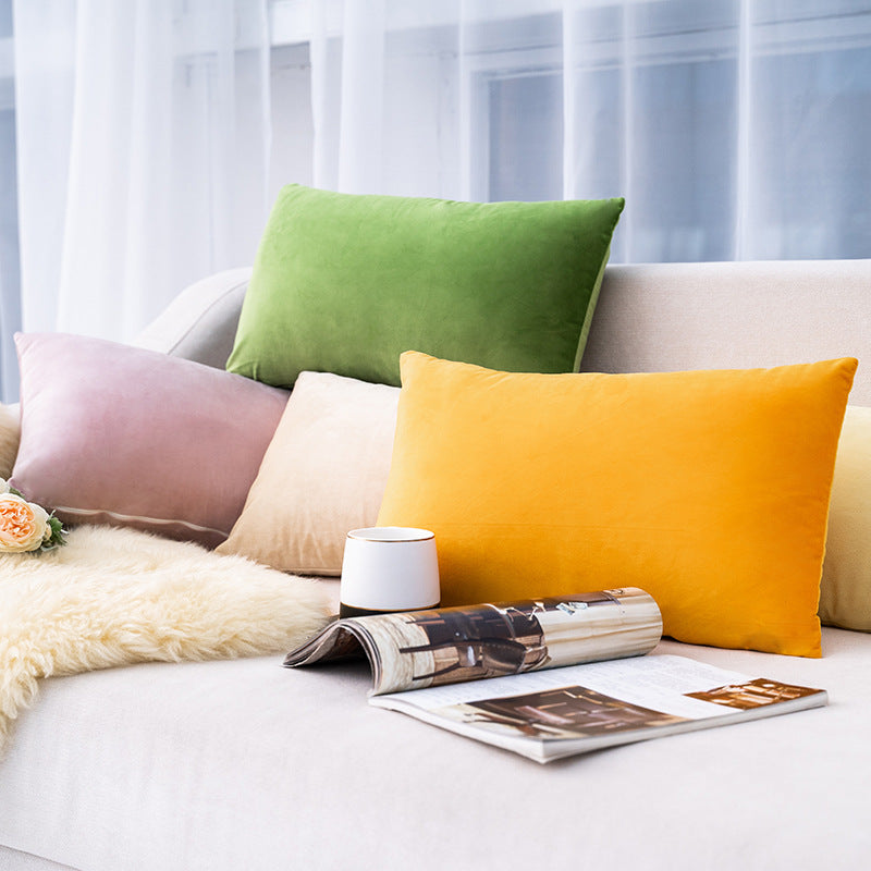 Plush Velvet Lumbar Pillow Cover with Hidden Zipper and Removable Insert Support