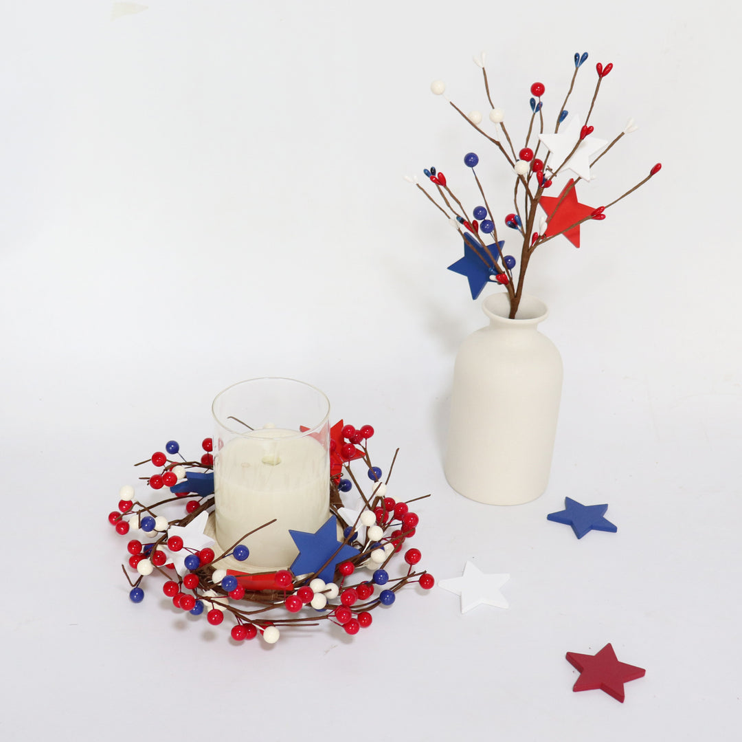 Unisex decorative door wreath with wooden stars and berry branches Kalsten