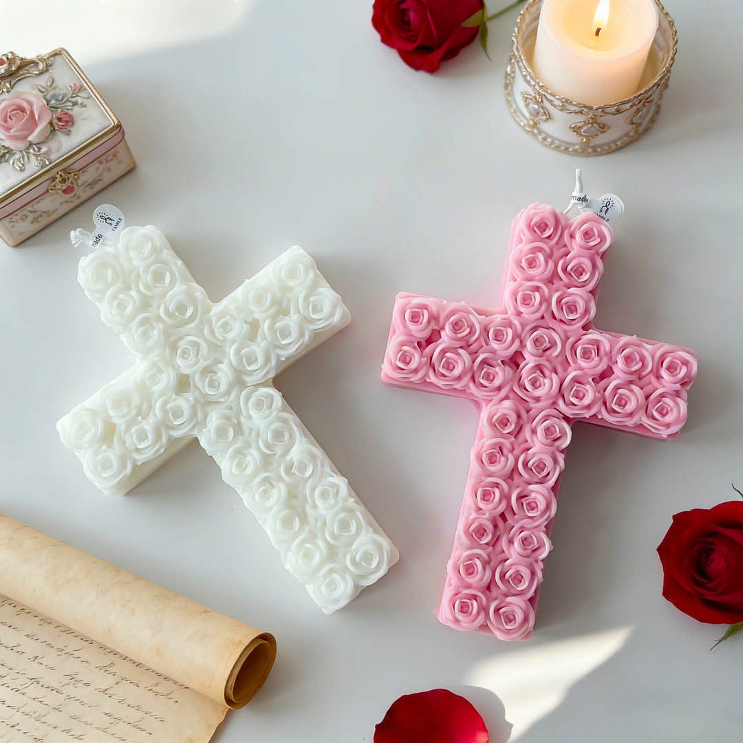 Rose-Decorated Cross Candle