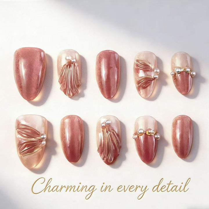 Decorative Press-On Nail Set with Elegant Pearl Accents Kalsten