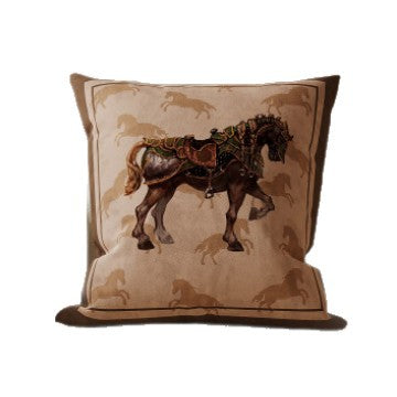 Decorative Velvet-Front Throw Pillow Cover with Unicorn Motif and Contrast Piped Edge