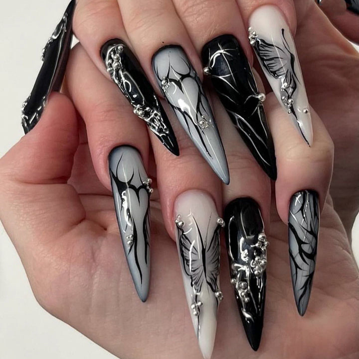 Artful Nail Art with Elegant Black and White Design Kalsten