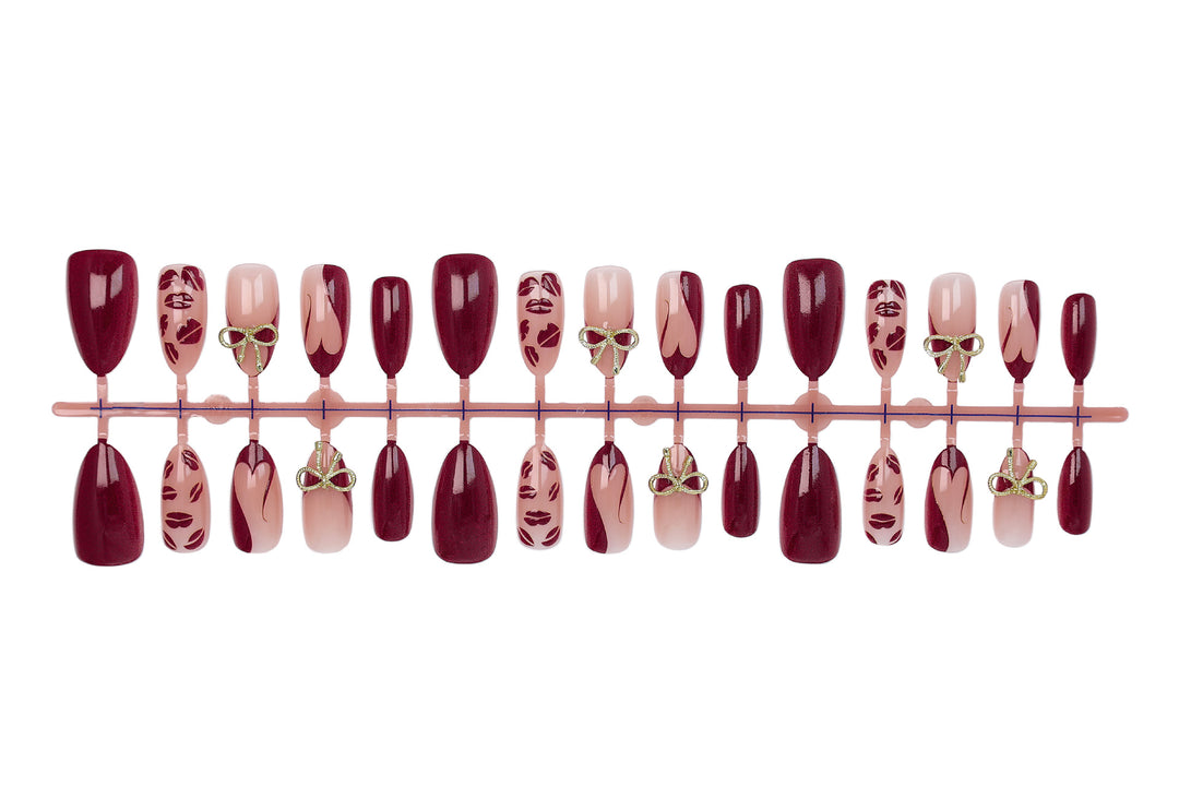 Artificial nail set with elegant bow and kiss mouth designs Kalsten