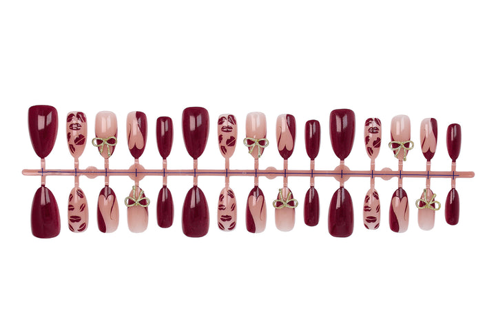Artificial nail set with elegant bow and kiss mouth designs Kalsten