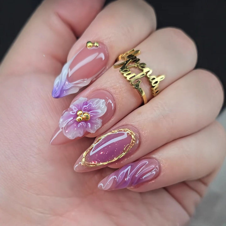 Artificial nails with luxurious 3D flower and glitter design Kalsten