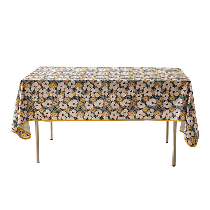 Coated tablecloth in country house style with botanical print and fine hem Kalsten