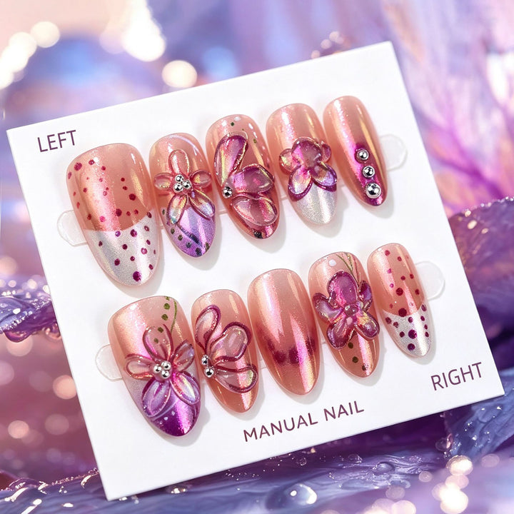 Artistic Floral Embellished Press-On Nails