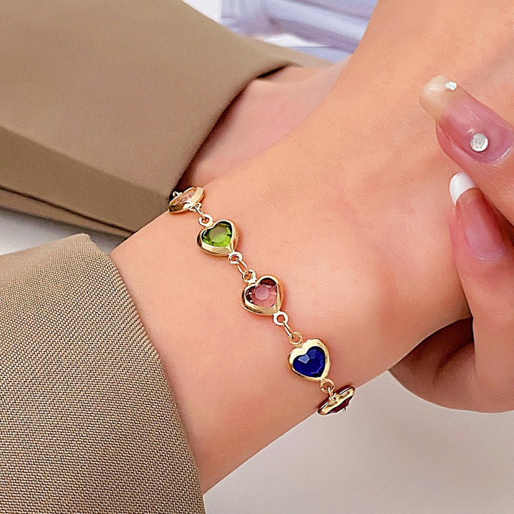Heart-Shaped Gemstone Charm Bracelet Kalsten