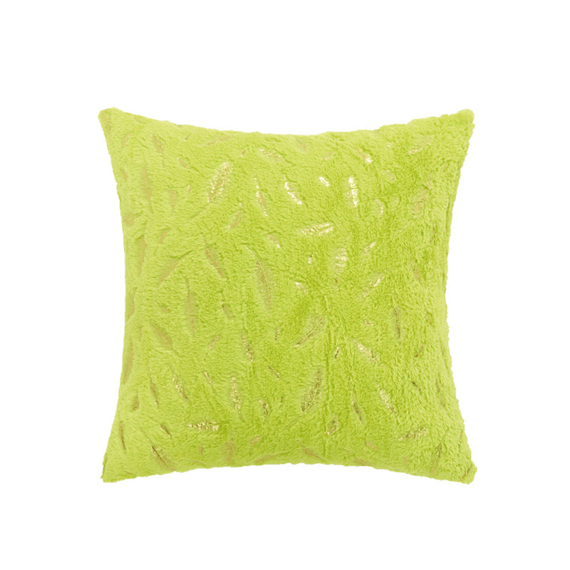 Square Plush Decorative Cushion with Metallic Feather Accent and Removable Cover