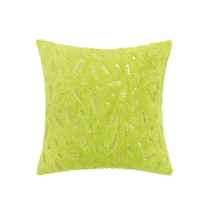 Square Plush Decorative Cushion with Metallic Feather Accent and Removable Cover
