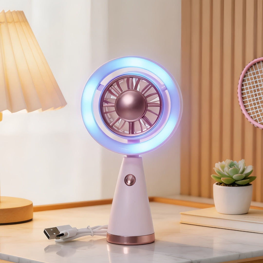 Women's Portable Mini Fan with Colorful LED Light Kalsten