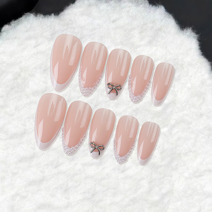 Elegant Acrylic Press-On Nail Set with Pearl and Bow Accents Kalsten