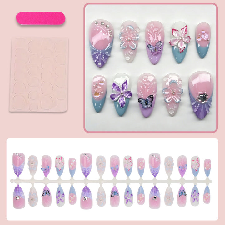 Artificial nail set with elegant flower and butterfly decorations Kalsten