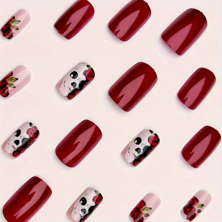 Artistic Skull and Rose Nail Art Kalsten