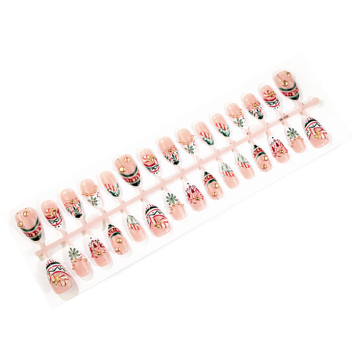 Festive Holiday-Themed Press-On Nail Art Set 1790738758