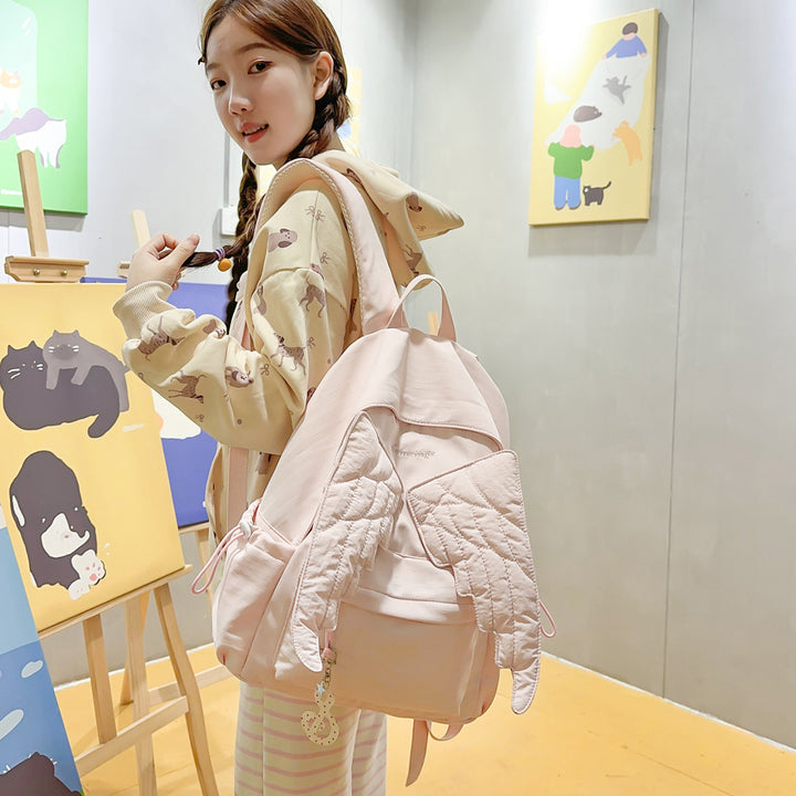 Cute Wing-Embellished Casual Backpack Kalsten
