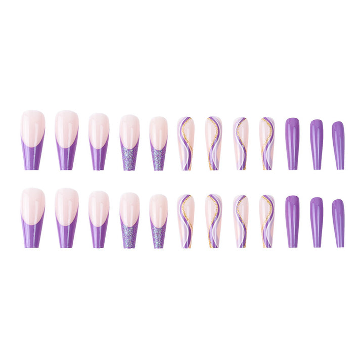 Glamorous French Tip Stiletto Press-On Nails Decorated with Glitter and Gold Accents Kalsten