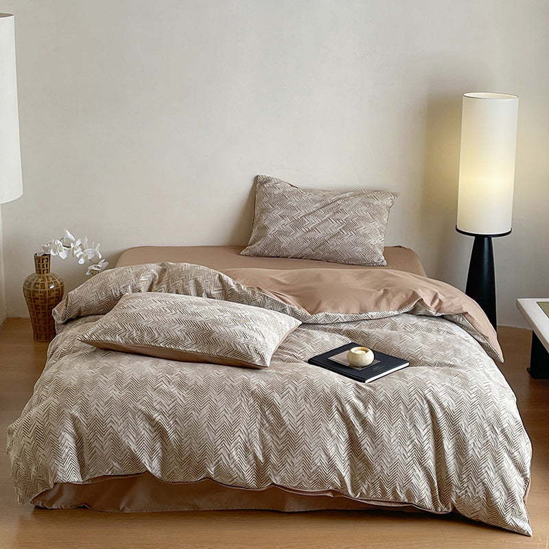 Luxurious cotton bedding set with abstract floral print and reversible function