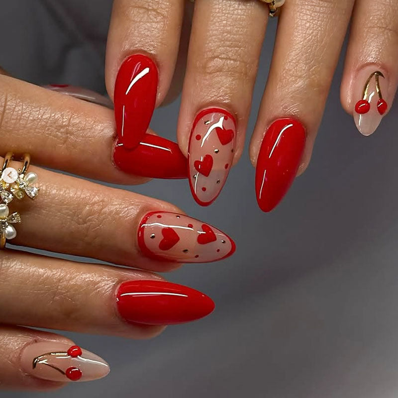 Heart-Themed Elegant Press-On Nail Art