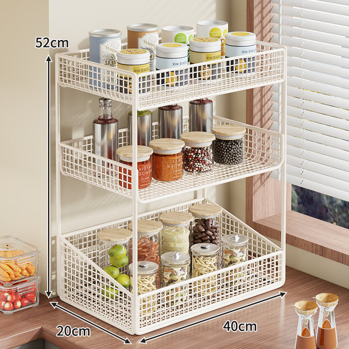 Compact Three-Tier Wire-Mesh Countertop Canister & Spice Organizer