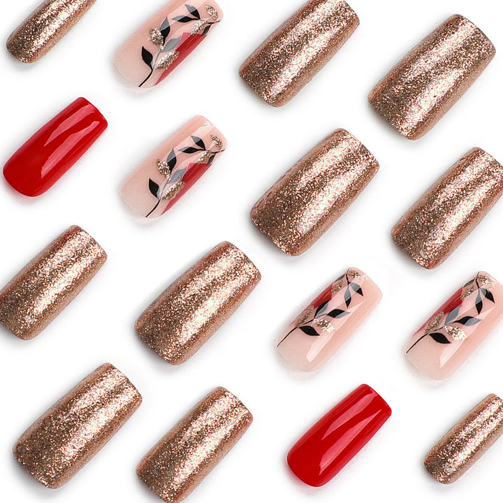 Artful Gel Nails with Elegant Floral Design and Glitter Accents Kalsten