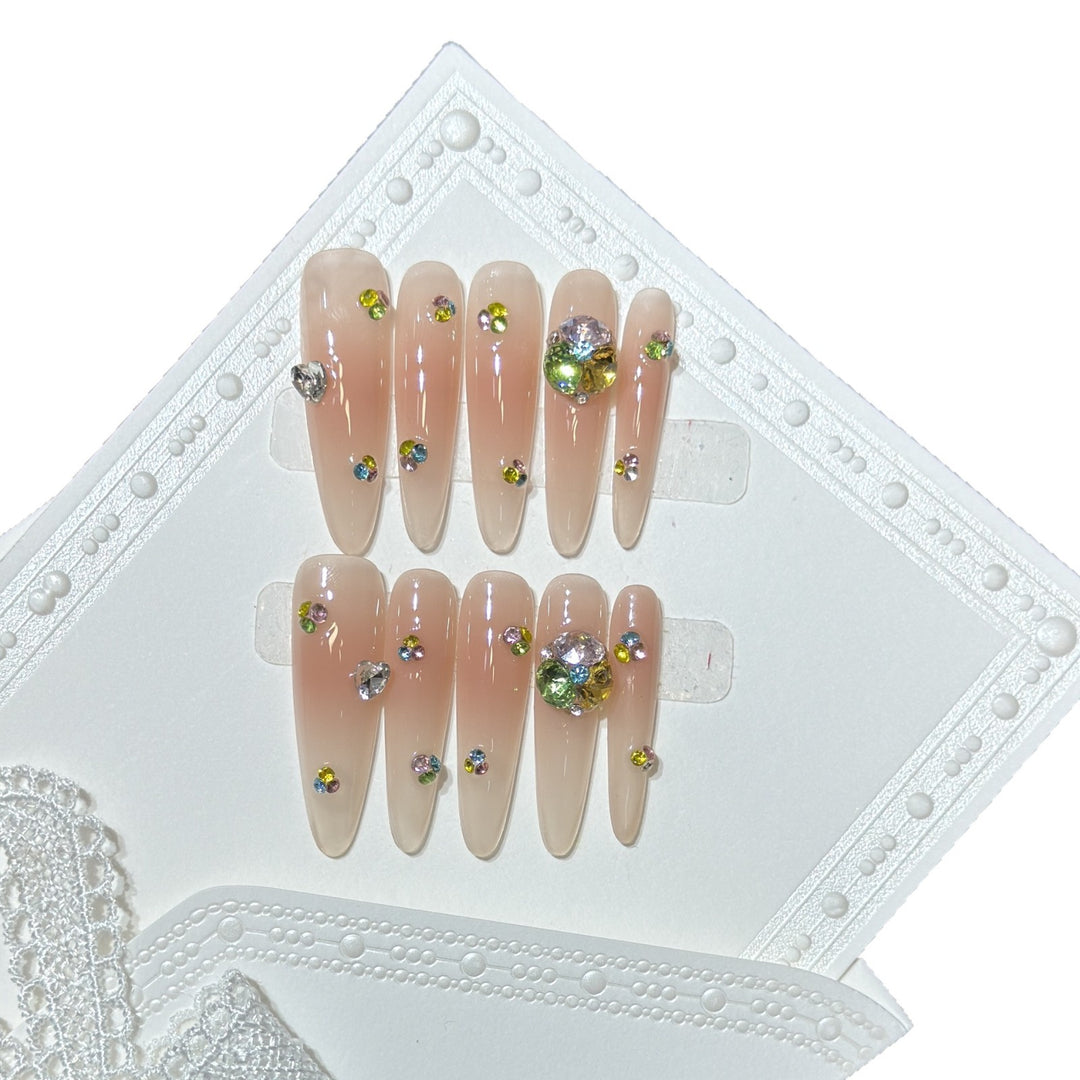 Glamorous Stiletto Press-On Nail Set with Colorful Gem Accents Kalsten