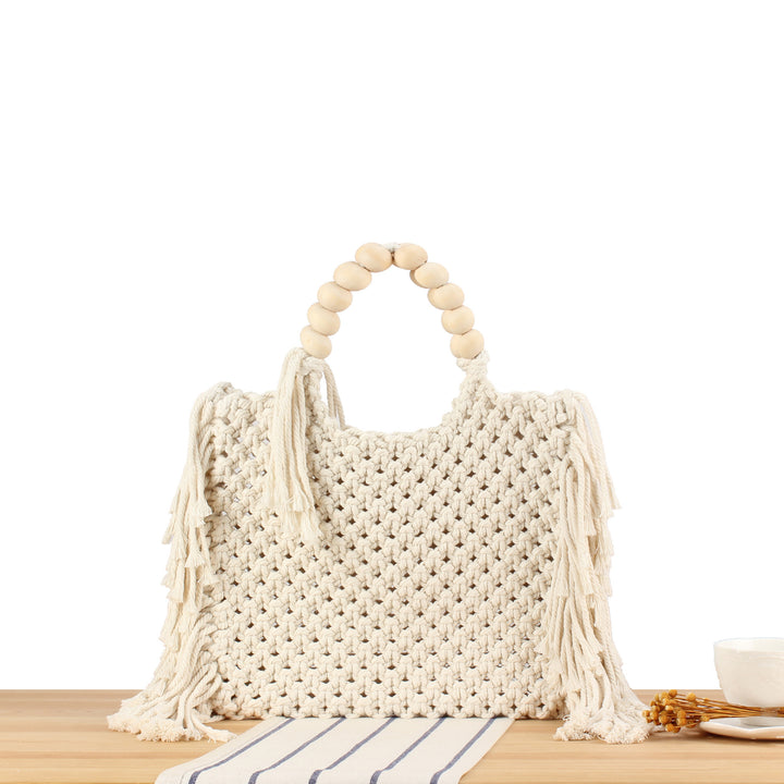 Hand-knotted tote bag with decorative fringes Kalsten