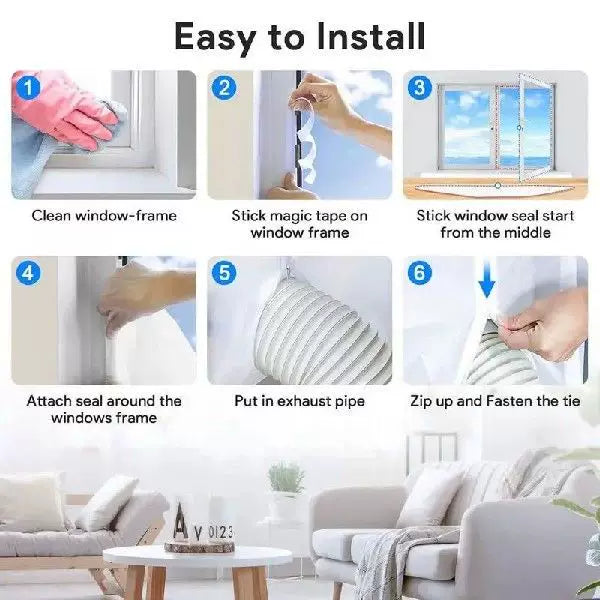 Unisex one size adjustable window ventilation adapter kit for portable air conditioners with zipper fabric panel and hook and loop tape Kalsten