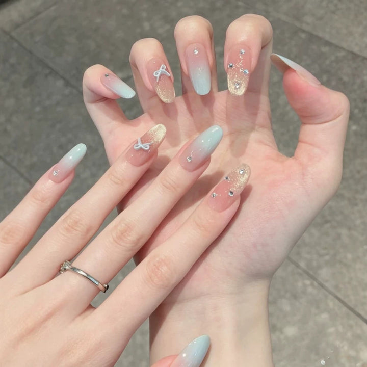 Premium Decorative Press-On Nail Set with Rhinestone Embellishments Kalsten